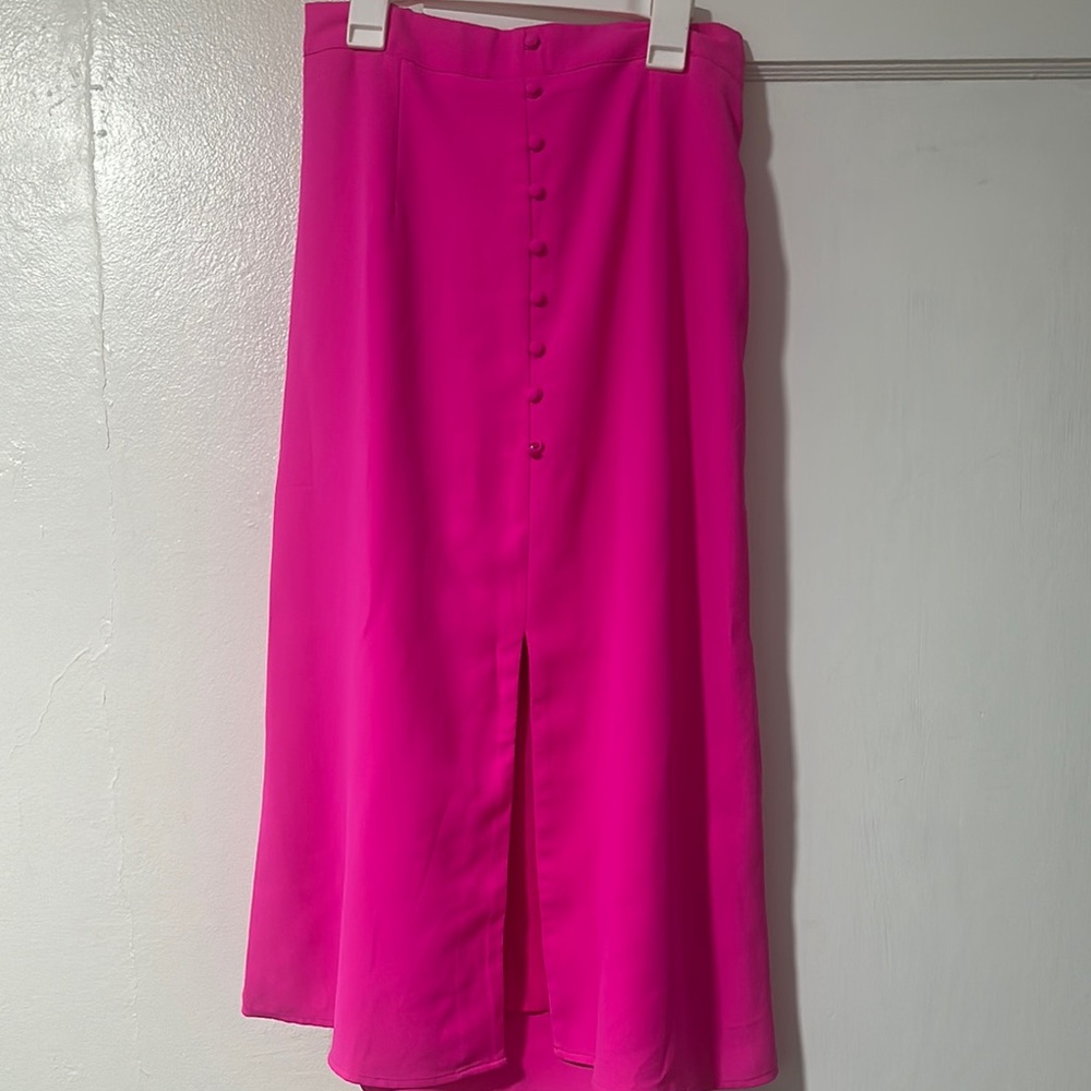 Skies Are Blue Pink Midi Pencil Skirt with Slit